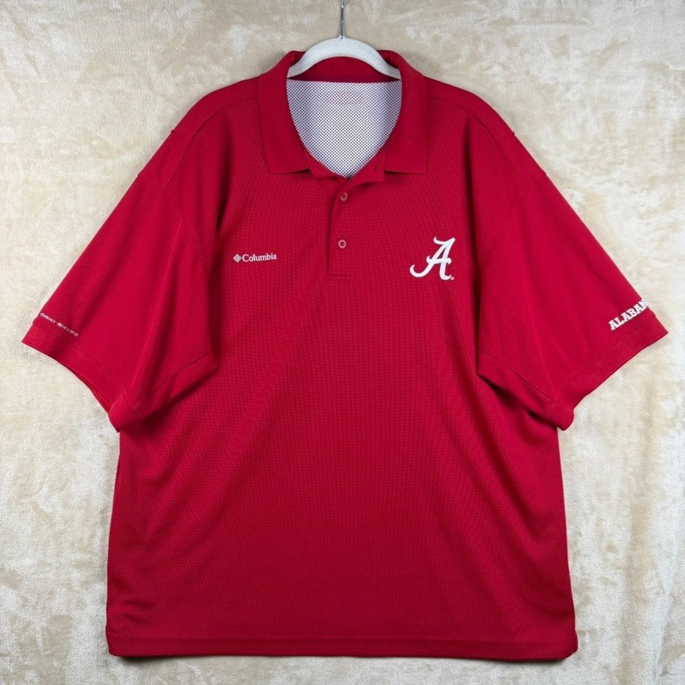 Columbia PFG Alabama Crimson Tide Mens Red Polo Shirt Omni-Shade XL RN69724